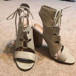 Open Toe Lace-Up Bootie Heels